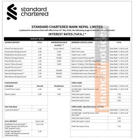Standard Chartered Bank Nepal Announces New Deposit and Lending Rates Effective from May 15, 2026 -