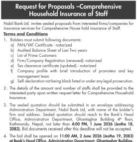 Nabil Bank Invites Proposals for Staff Household Insurance Services