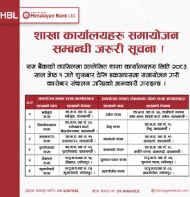 शाखा सेवा समायोजन सम्बन्धी आधिकारिक जानकारी