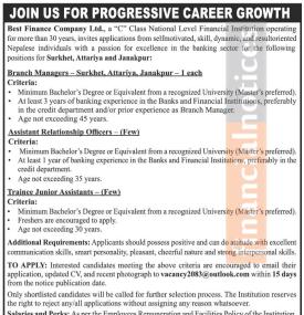 Best Finance Company Invites Applications for Multiple Banking Roles