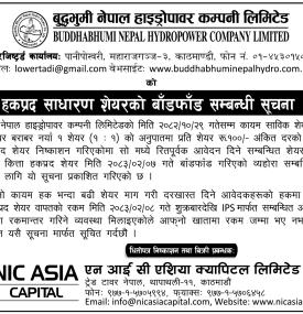 बुद्धभुमी नेपाल हाइड्रोपावरको हकप्रद साधारण शेयरको बाँडफाँड सम्बन्धी सूचना