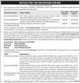 NOTICE FOR THE INVITATION FOR BID