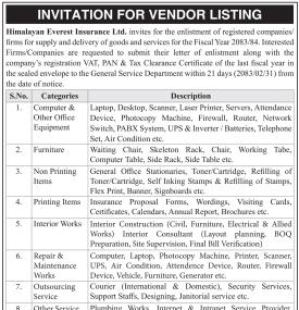 Invitation for Vendor Listing