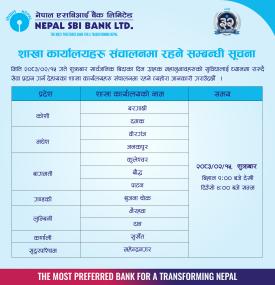 शाखा कार्यालयहरु संचालनमा रहने सम्बन्धी सूचना