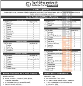 Siddhartha Premier Insurance Opens Job Vacancies Across Multiple Provinces