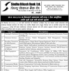बैंकलाई आवश्यक पर्ने वस्तु र सेवा आपूर्तिका लागि सुची दर्ता गर्ने वारेको सूचना