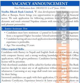 Sindhu Bikas Bank Vacancy 2026: Applications Open for Junior Assistant Position