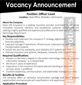 Job Opportunity at Asian Life Insurance: Applications Open for Officer-Level Position