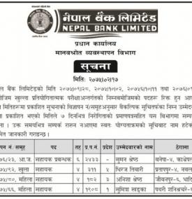 नेपाल बैंक लिमिटेडको पदपूर्ति सम्बन्धी सूचना