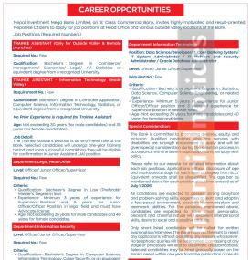 Nepal Investment Mega Bank Opens Vacancies for Trainee Assistants and Officers