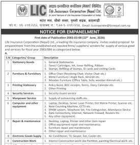 Notice for Empanelment