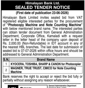 Sealed Tender Notice