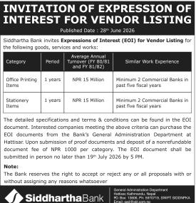 INVITATION OF EXPRESSION OF INTEREST FOR VENDOR LISTING