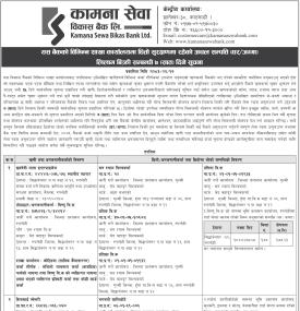 धितोमा रहेका अचल सम्पत्तिको बिक्री प्रक्रिया सम्बन्धी कामना सेवा विकास बैंकको सूचना