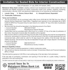 Invitation for Sealed Bids for Interior Construction