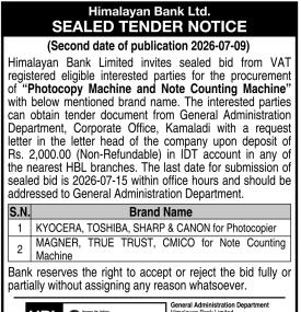 Sealed Tender Notice