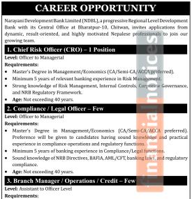 Narayani Development Bank Announces Career Opportunities for Multiple Positions