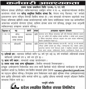 Gharelu लघुवित्तमा कर्मचारी आवश्यकता