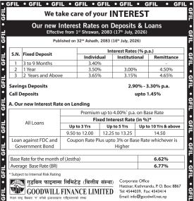 New Interest Rates on Deposits & Loans