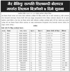 गैर बैंकिङ्ग सम्पत्ति शिलबन्दी बोलपत्र मार्फत लिलाम बिक्रीको ७ दिने सूचना