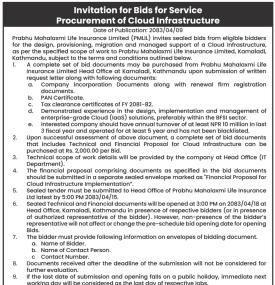 Invitation for Bids for Service Procurement of Cloud Infrastructure