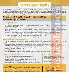 Siddhartha Capital Opens Vacancy for Marketing and Business Development Officer