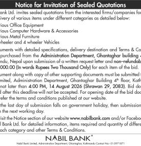 Notice for Invitation of Sealed Quotations