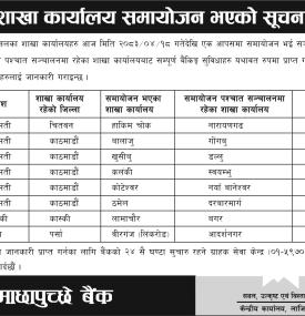 Machhapuchchhre Bank Merges Eight Branches Across Nepal