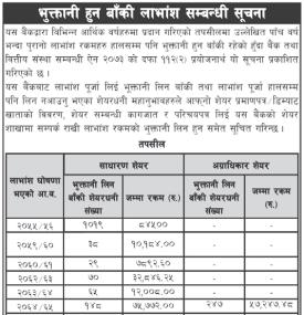 एभरेष्ट बैंकको पाँच वर्षभन्दा पुरानो भुक्तानी हुन बाँकी लाभांश लिन आग्रह सम्बन्धी सूचना