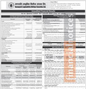 गणपति लघुवित्तको खुद नाफा ४ करोड ३४ लाख रुपैयाँ - Q4 Report -