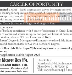Jyoti Bikash Bank Announces Career Opportunity for Manager - Corporate Credit