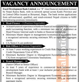 Excel Development Bank Announces Vacancies for Multiple Positions