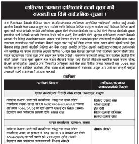 हिमालयन बैंकको कर्जा चुक्ता गर्न व्यक्तिगत जमानतकर्तालाई ९० दिने सार्वजनिक सूचना