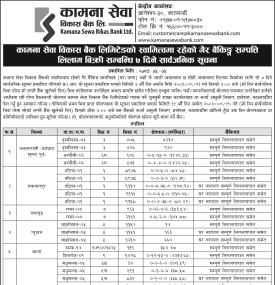 गैर-बैंकिङ सम्पत्ति लिलाम बिक्रीका लागि कामना सेवा विकास बैंकको ७ दिने सूचना