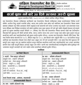 कर्जा चुक्ता गर्ने बारे ३५ दिने अत्यन्त जरूरी सूचना