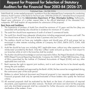 Request for Proposal for Selection of Statutory Auditors for the Financial Year 2083-84