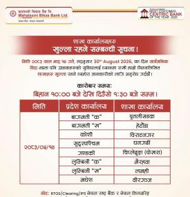 सार्वजनिक बिदाको दिन पनि बैंकिङ सेवा सञ्चालन हुने सम्बन्धी सूचना