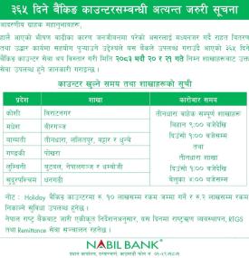 ३६५ दिने बैंकिङ काउन्टर सन्चालन सम्बन्धी सूचना 