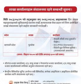 शाखा कार्यालय संचालनमा रहने सम्बन्धी एभरेस्ट बैंकको सूचना 