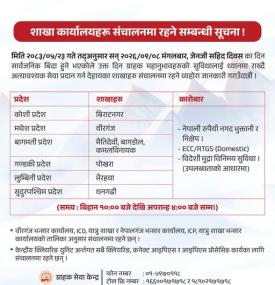 शाखा कार्यालयहरू संचालनमा रहने सम्बन्धी सूचना