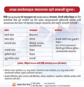शाखा कार्यालयहरु संचालनमा रहने सम्बन्धी एभरेष्ट  बैंकको सूचना