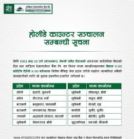 होलीडे काउन्टर सञ्चालन सम्बन्धी साङ्ग्रीला डेभलपमेन्ट बैंकको  सूचना