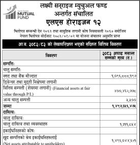 LS Capital has published the audited financial highlights of LS Horizon 12 of the fiscal year 2082/8