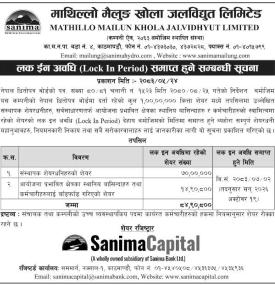 माथिल्लो मैलुङ खोला जलविद्युतको लक ईन अवधि समाप्त हुने सम्बन्धी सूचना