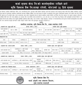 कालोसूचीमा राखिने बारे कृषि विकास बैंक लि.शाखा रंगेली, मोरङको ३५ दिने सूचना