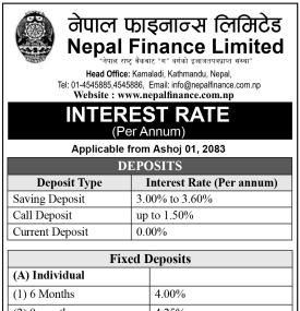 नेपाल फाइनान्सको नयाँ ब्याजदर सम्बन्धी सूचना