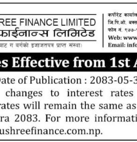 Interest Rates Effective from 1st Ashwin, 2083