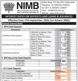Individual Fixed Deposit Returns Scale Up to 4.50% at Nepal Investment Mega Bank