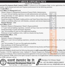 Narayani Development Bank Announces Vacancies for different posts