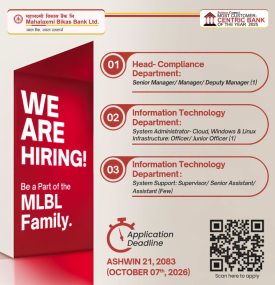 Mahalaxmi Bikas Bank Announces Vacancy for Management and IT Roles